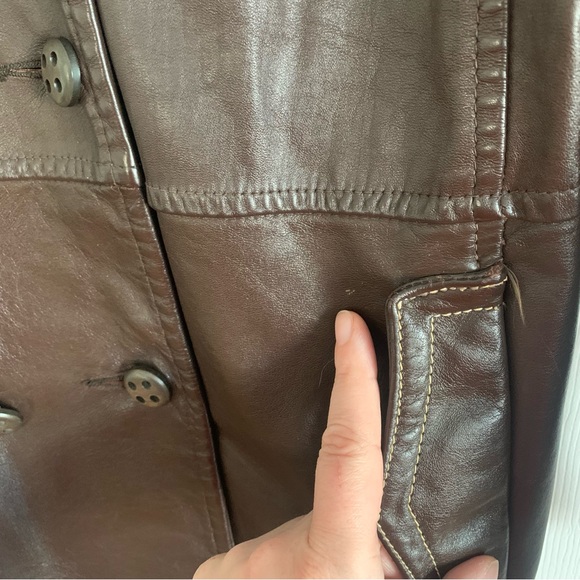 Vintage Chocolate Brown Leather Jacket with Red Rose - Picture 6 of 16